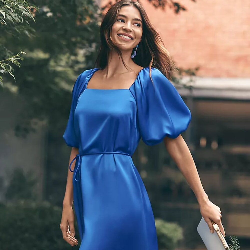 Puff Sleeve Square Neck Dress